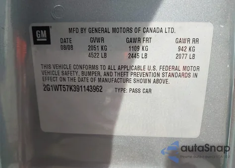 2009 Chevrolet Impala Lt из США, поврежденный, VIN 2G1WT57K391143962